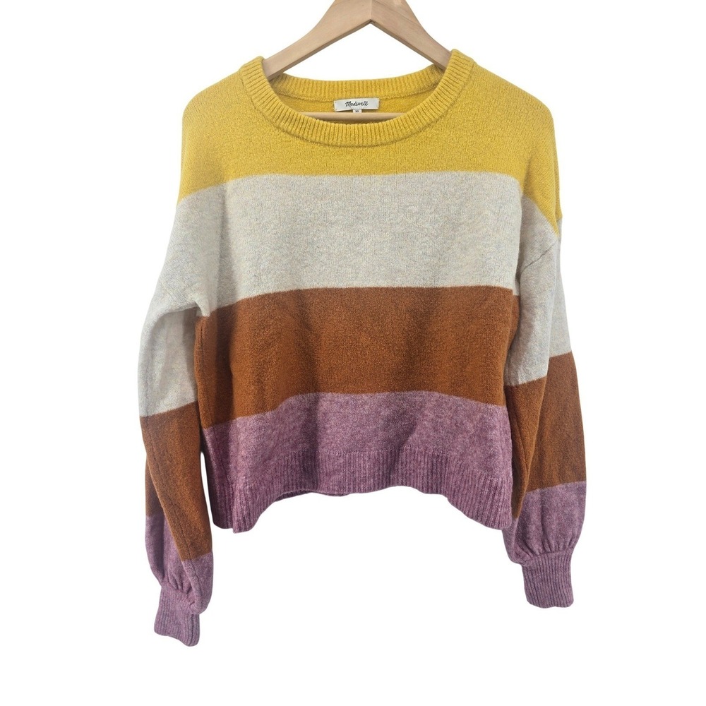Madewell Sweater Womens XS Wool Alpaca Colorblock Stripe Yellow Multi EUC